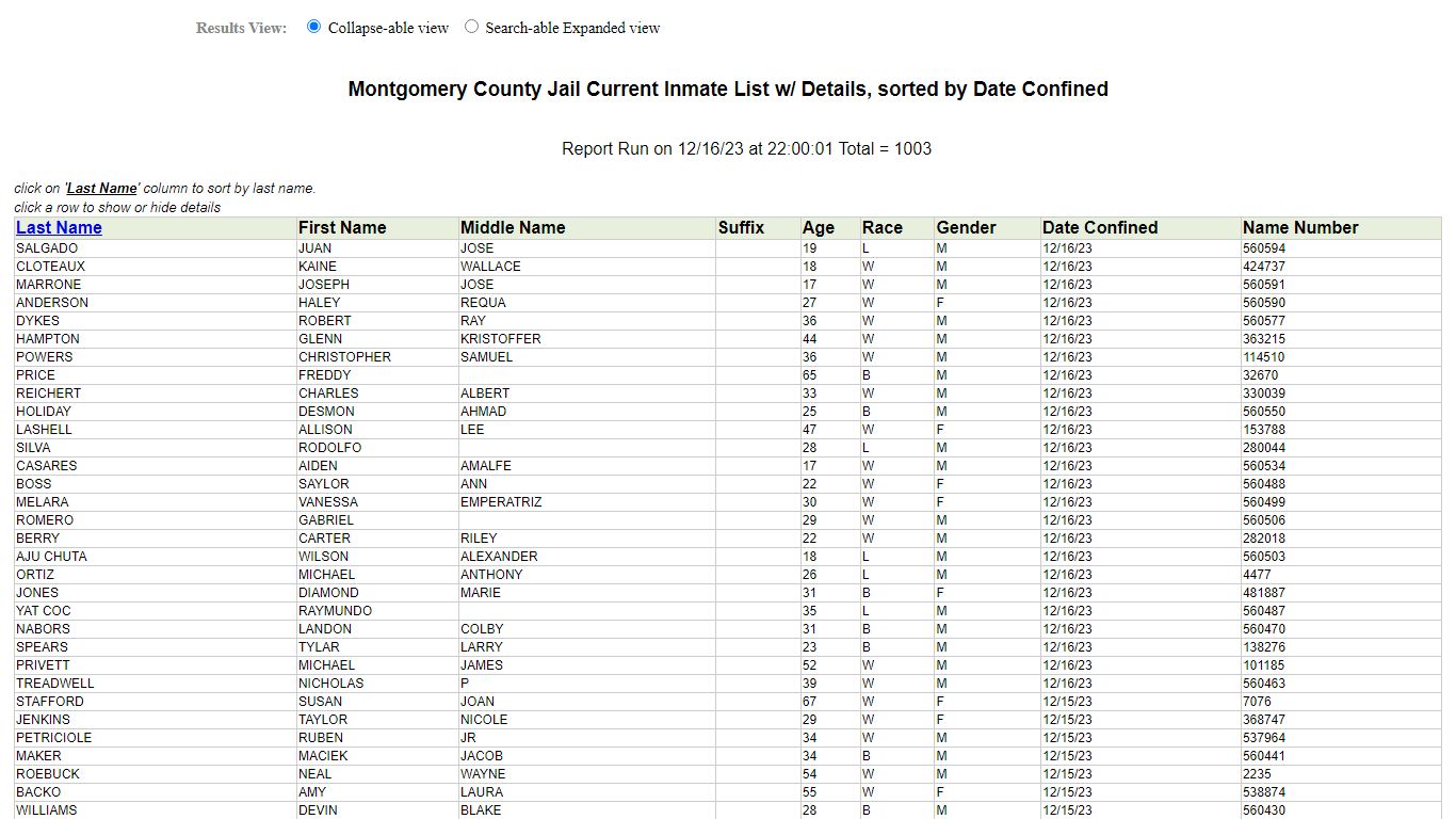 Jail Roster - Montgomery County, Texas